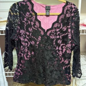 I.N.C pink/black lace blouse